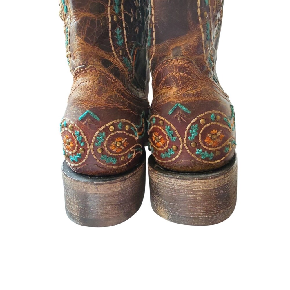 Corral Western Boots Size 8M Brown Embroidered Steer Head Square Toe Comfort - Picture 11 of 12